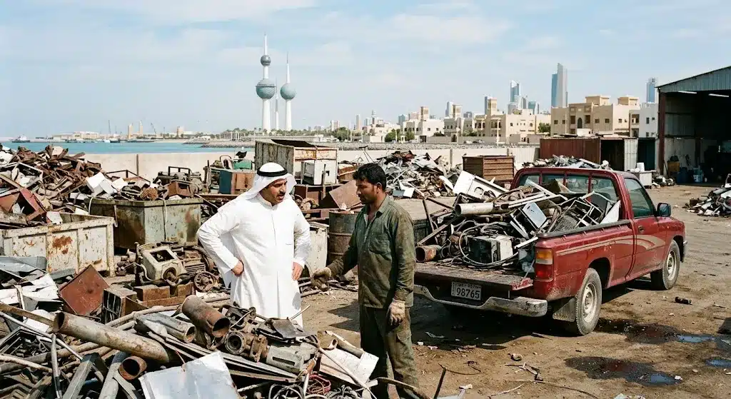 فريق عمل محترف يقوم بأعمال تقييم ورفع السكراب والخردة بدقة وأمان باستخدام أحدث المعدات والسيارات المجهزة ضمن خدمات شراء سكراب القبلة بالكويت لضمان سرعة الإنجاز وراحة العملاء.